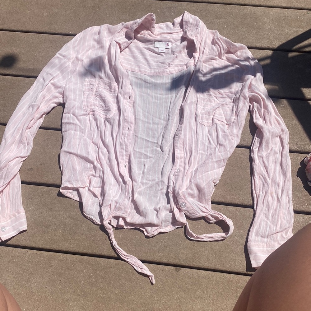 pink striped button up